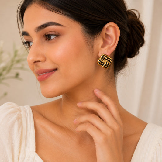 18K Gold Plated Royal Weave Gold Stud Earrings