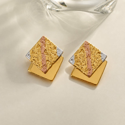18K Gold Plated Luxe Geometric Stud Earrings