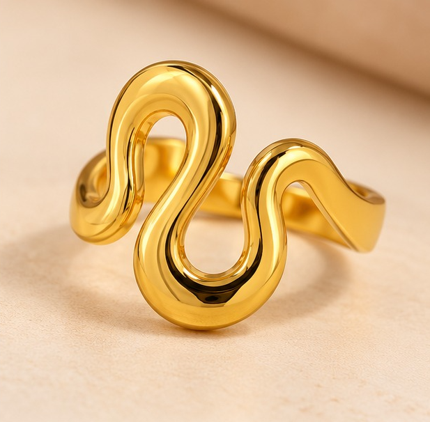 18K Gold Plated Sculpted Serpentine Wave Statement Ring
