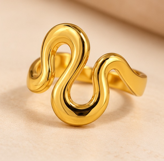 18K Gold Plated Sculpted Serpentine Wave Statement Ring