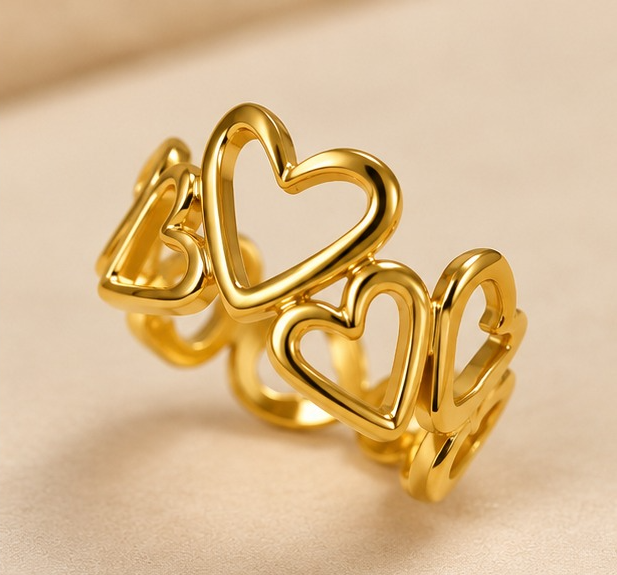18K Gold Plated Triple Heart Statement Ring