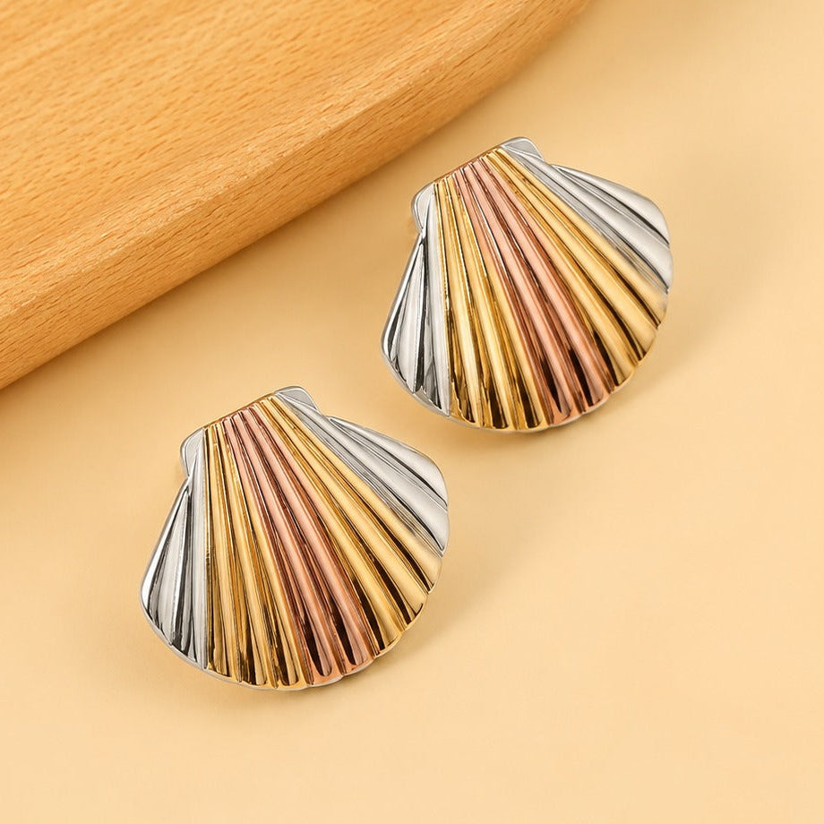18K Gold Plated Tricolor Seashell Stud Earrings