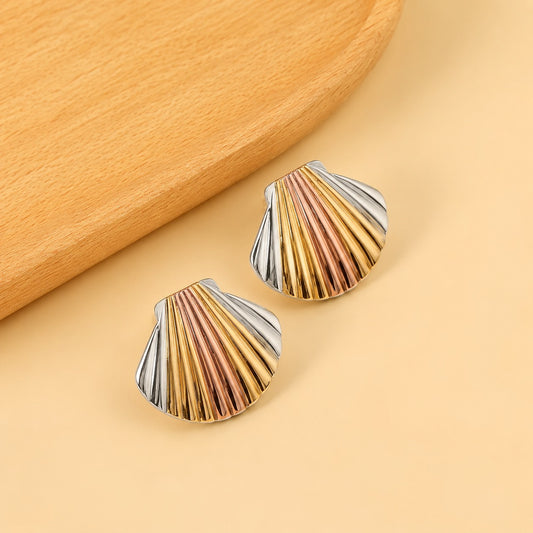 18K Gold Plated Tricolor Seashell Stud Earrings