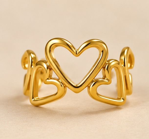 18K Gold Plated Triple Heart Statement Ring