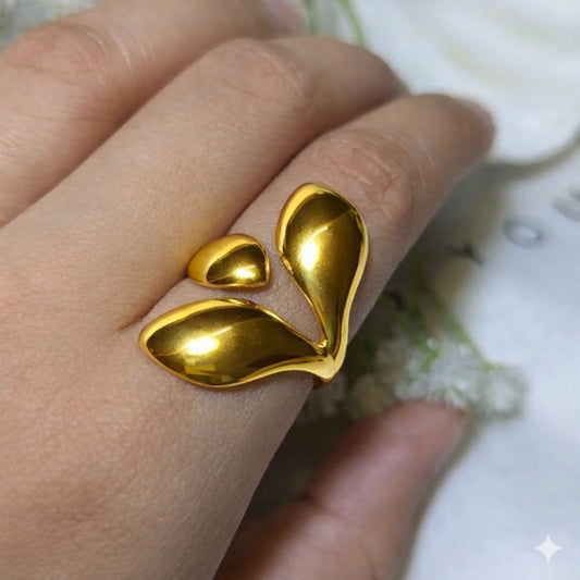 18K Gold Plated Golden Leaf Bloom Ring
