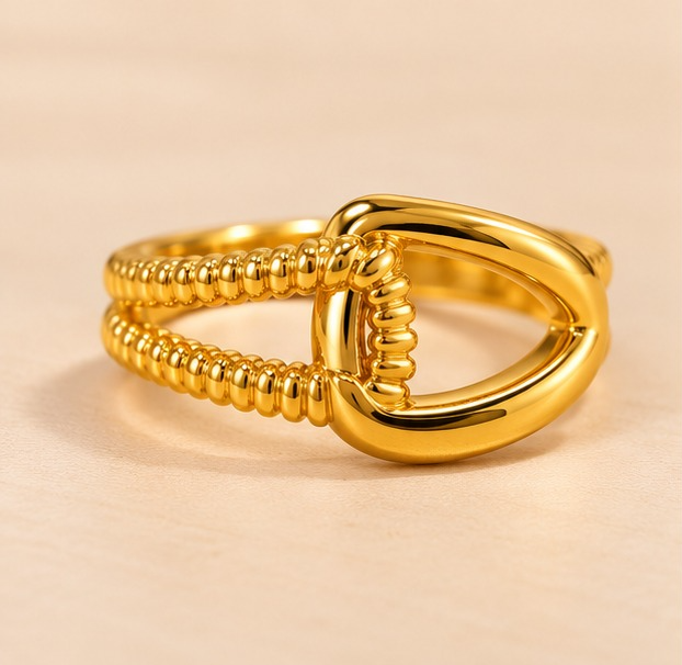 18K Gold Plated Textured Teardrop Openwork Statement Ring