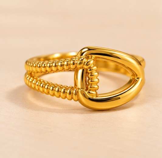 18K Gold Plated Textured Teardrop Openwork Statement Ring