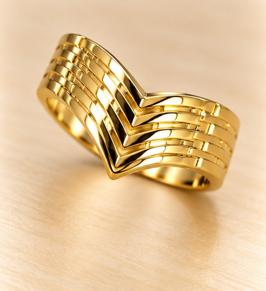 18k Gold Plated Chevron Textured Ring
