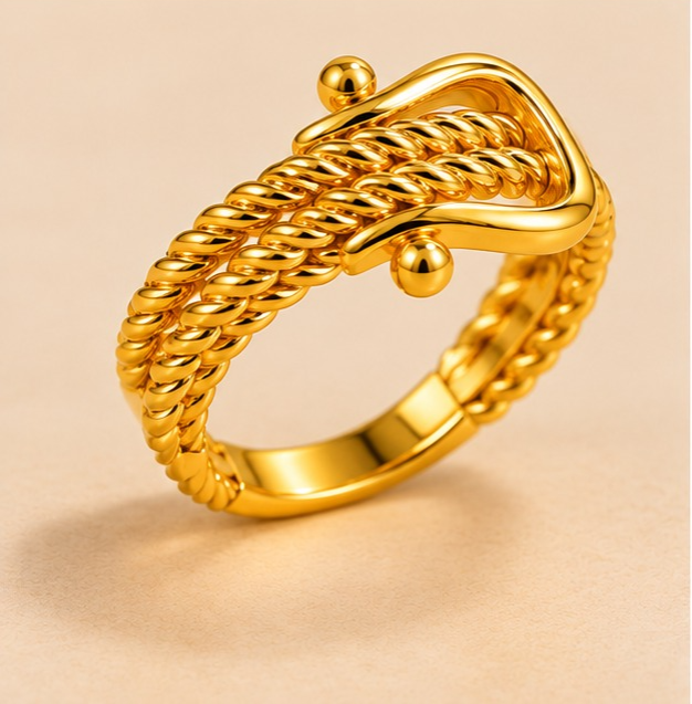 18K Gold Plated Textured Buckle Wrap Statement Ring