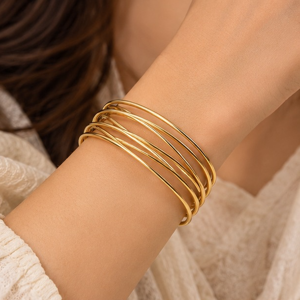 Golden Multi-Layer Criss Cross Adjustable Cuff Bracelet