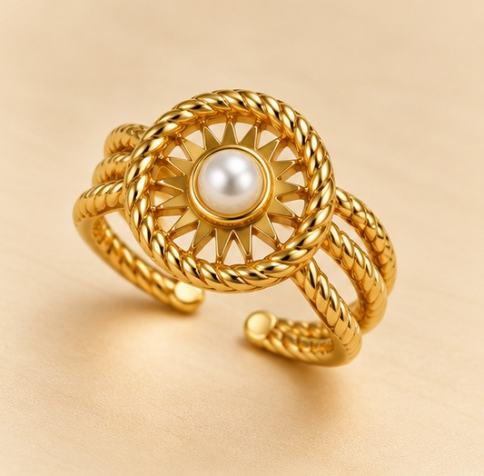 18K Gold-Plated Pearl Sunburst Statement Ring