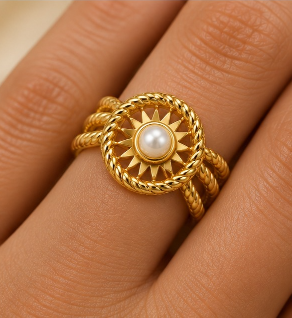 18K Gold-Plated Pearl Sunburst Statement Ring