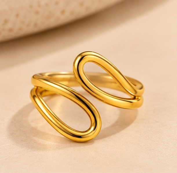 18K Gold Plated Double Oval Loop Adjustable Ring