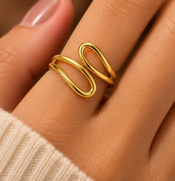 18K Gold Plated Double Oval Loop Adjustable Ring