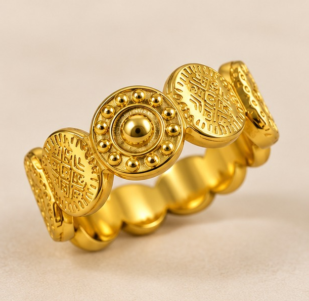 18K Gold Plated Vintage Coin Medallion Statement Ring