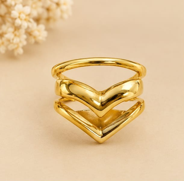 18K Gold Plated Double Chevron Statement Ring