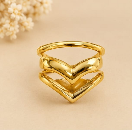 18K Gold Plated Double Chevron Statement Ring