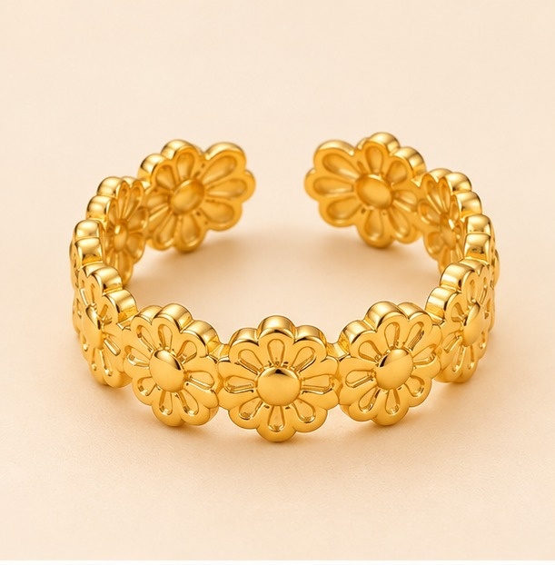 18K Gold Plated Golden Daisy Bloom Ring