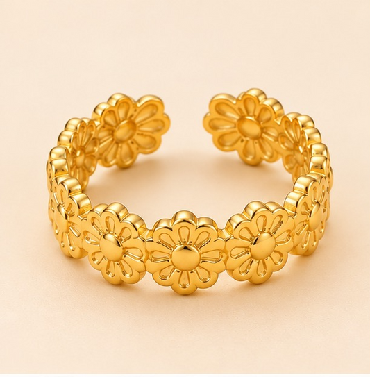 18K Gold Plated Golden Daisy Bloom Ring