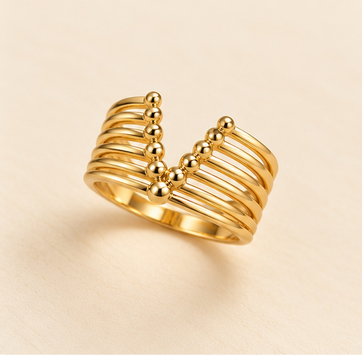 18K Gold-Plated V-Shape Multi-Layer Statement Ring
