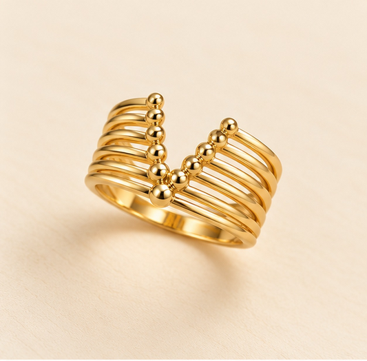 18K Gold-Plated V-Shape Multi-Layer Statement Ring