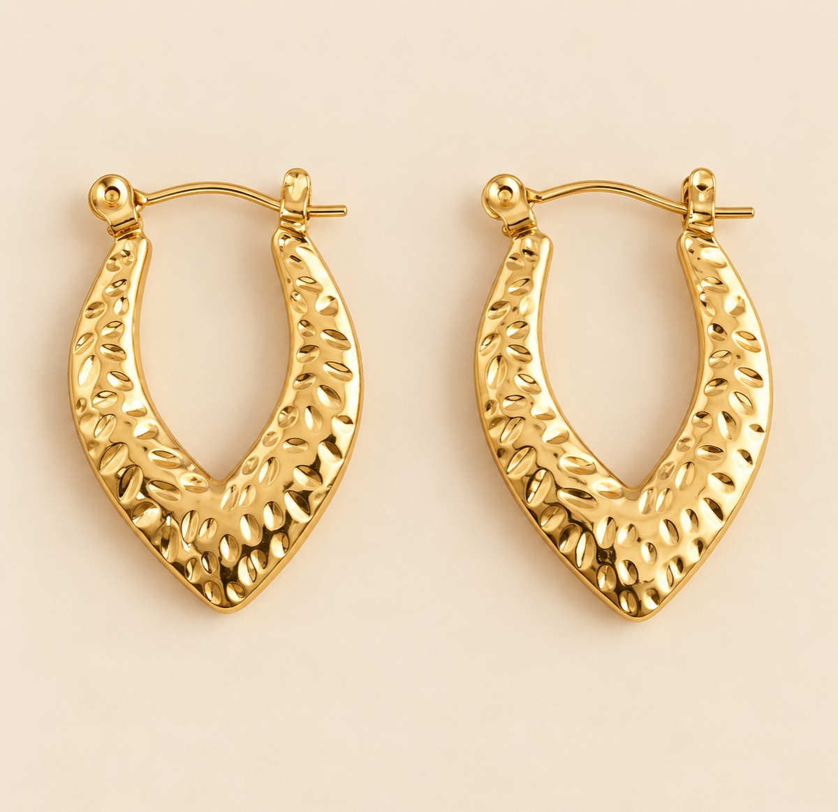 18K Gold-Plated Textured V-Shaped Gold Hoop Earrings