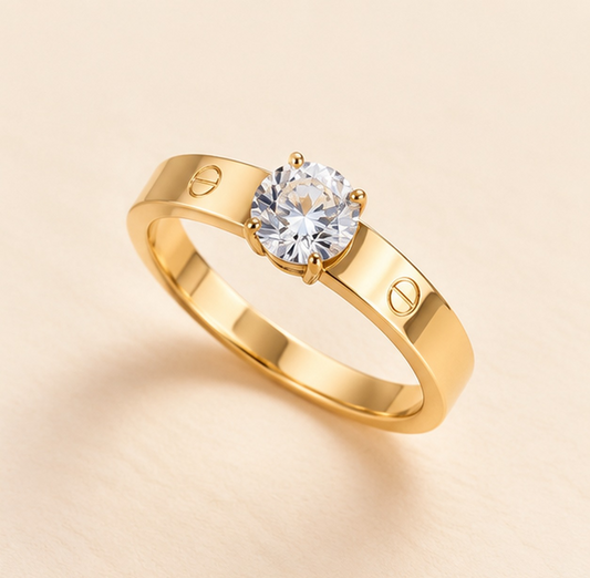 18K Gold-Plated Solitaire Crystal Band Ring