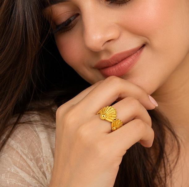 18K Gold Plated Golden Seashell Statement Ring
