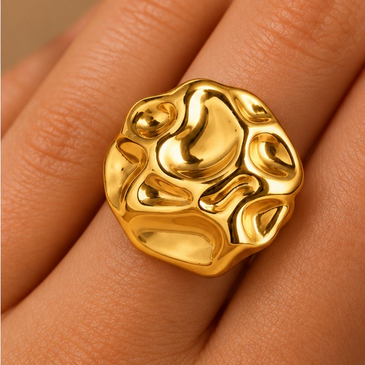 18k Gold Plated Molten Pebble Statement Ring