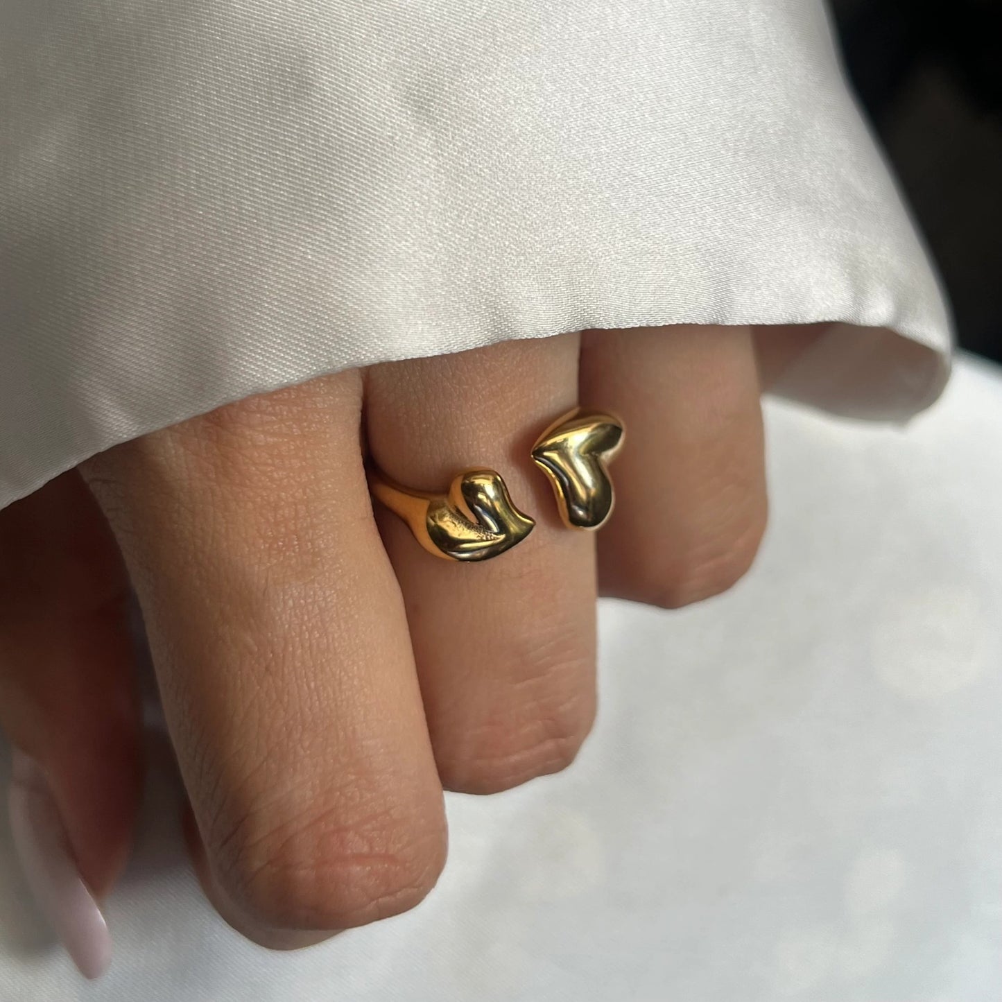 18K Gold Plated Twin Heart Adjustable Ring