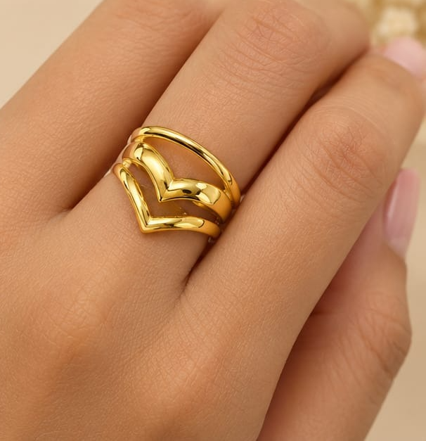 18K Gold Plated Double Chevron Statement Ring