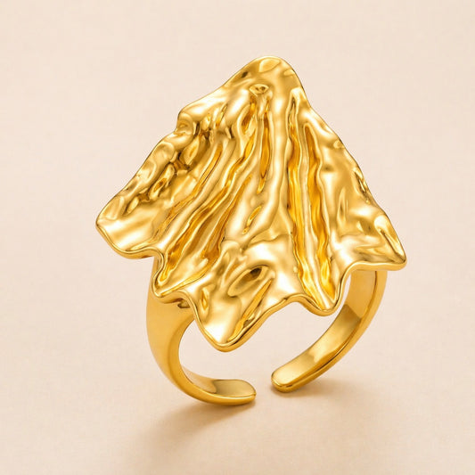 18K Gold Plated Golden Wave Statement Ring