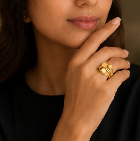 18K Gold Plated Trinity Orbit Triple Circle Gold Plated Statement Ring