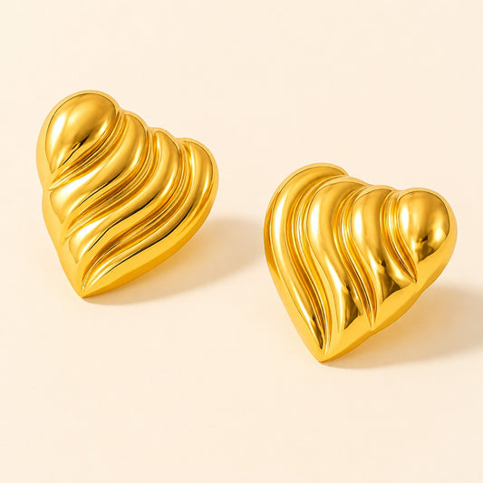 18K Gold Plated Heart Shape Stud Earrings
