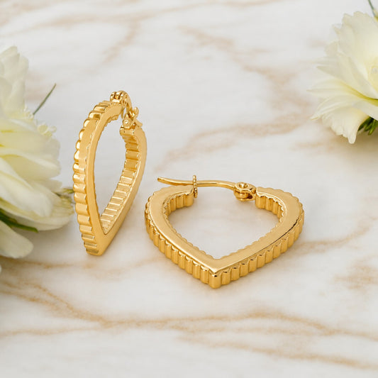 18K Gold Plated Golden Heart Hoop Earrings