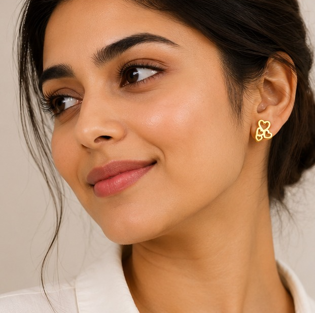 18K Gold Plated Triple Heart Mini Studs Earring