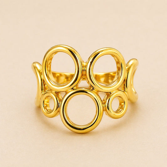 18K Gold Plated Hollow Circle Pave Ring