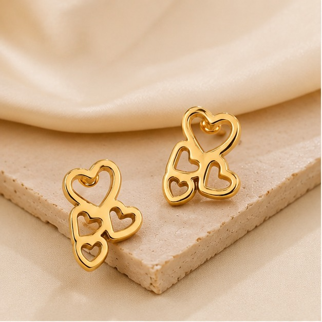 18K Gold Plated Triple Heart Mini Studs Earring