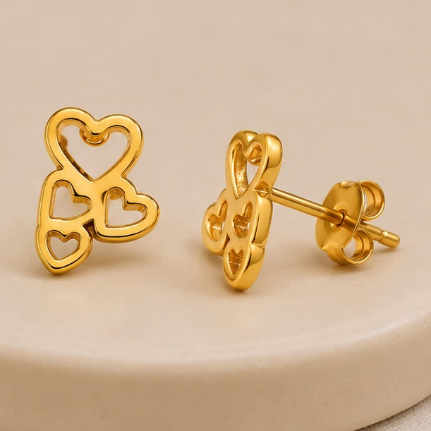 18K Gold Plated Triple Heart Mini Studs Earring