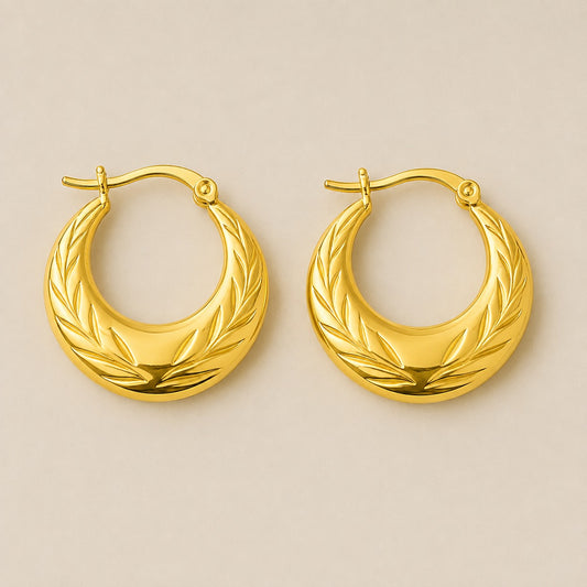 18k Gold Plated Olive Crest Hoops Anti Tarnish Earring