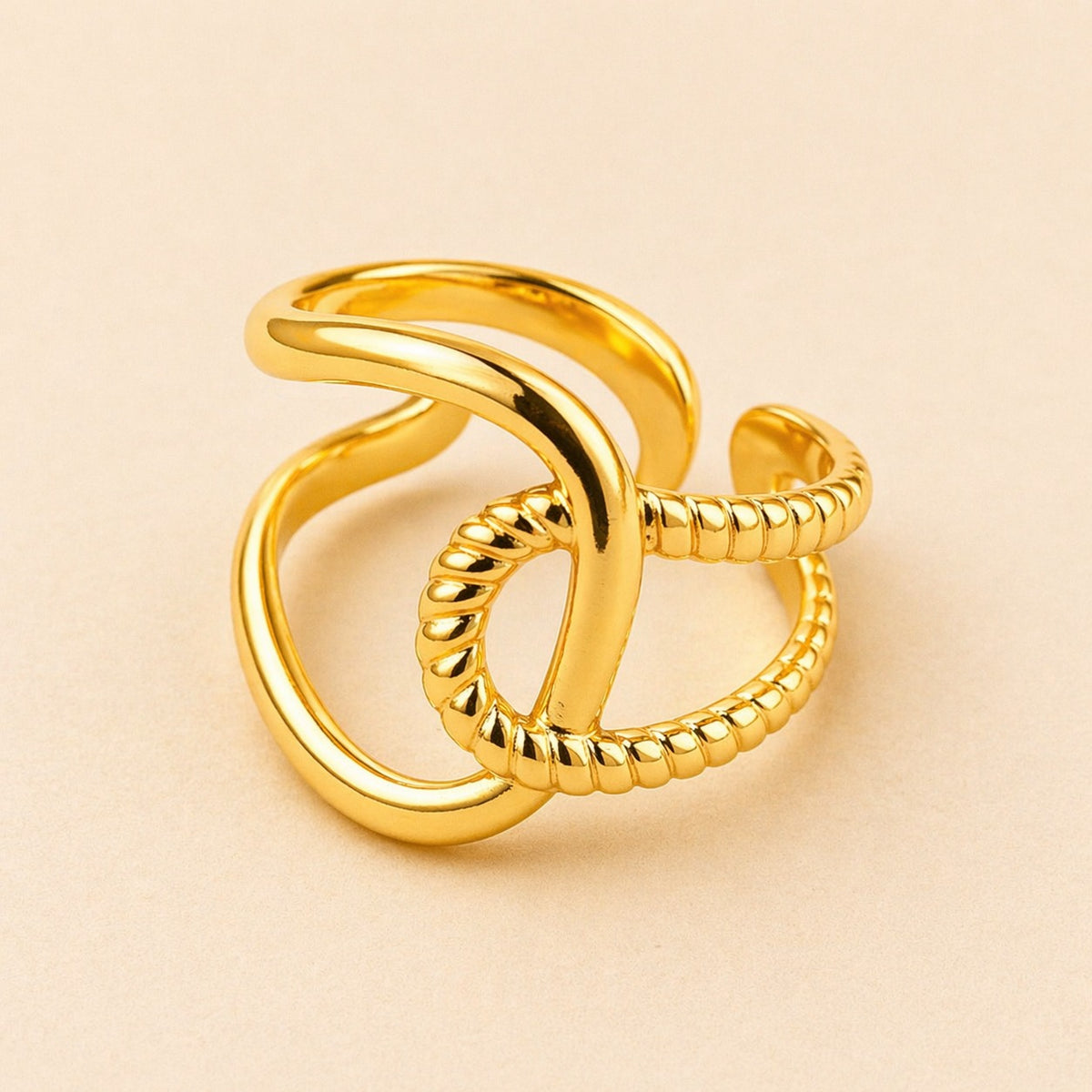 18K Gold Plated Halo Curve Ring for Women