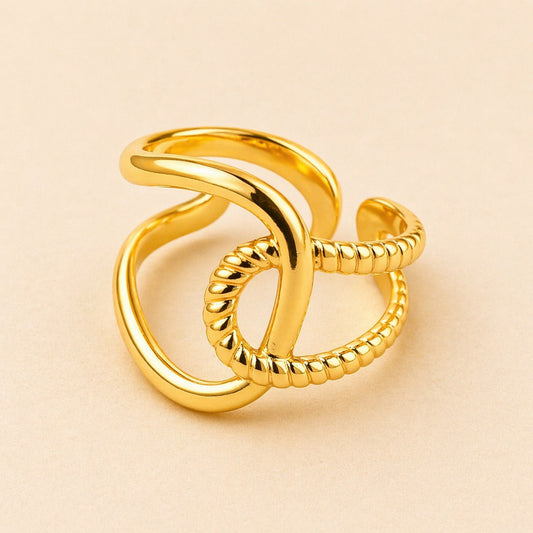 18K Gold Plated Halo Curve Ring for Women