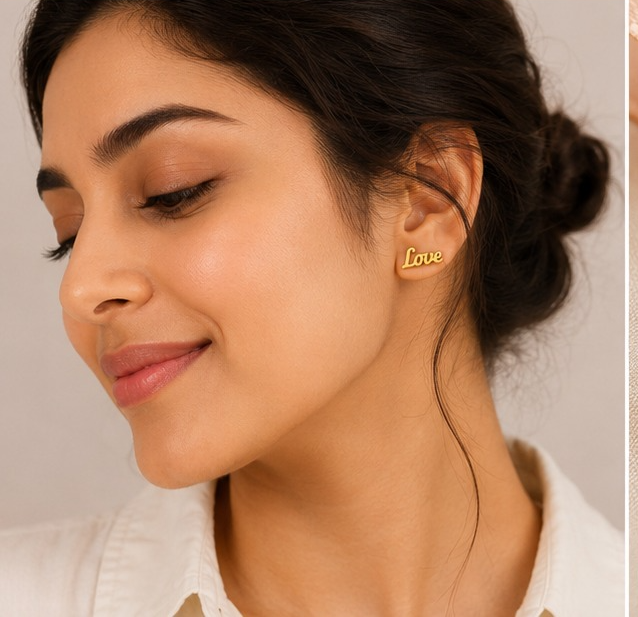 18K Gold Plated Minimal Love Word Earrings