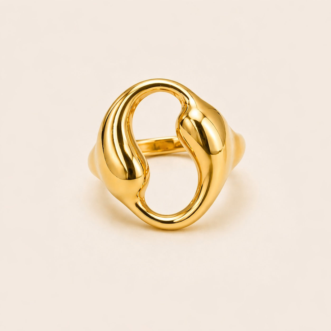 18K Gold Plated Double Water Drop Hollow Ring
