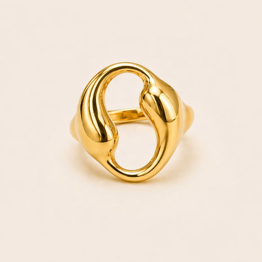 18K Gold Plated Double Water Drop Hollow Ring