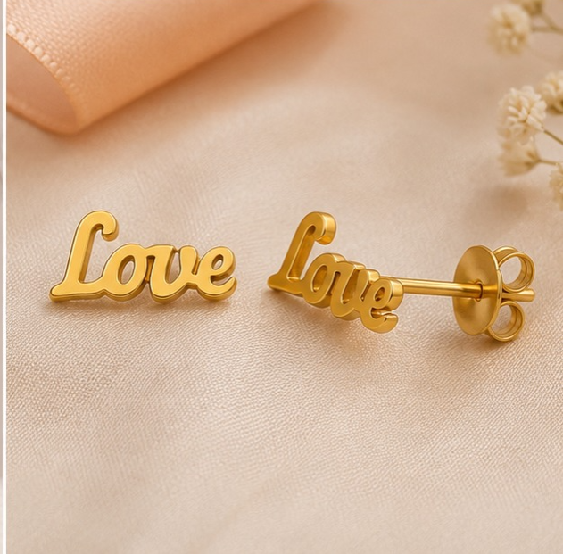 18K Gold Plated Minimal Love Word Earrings