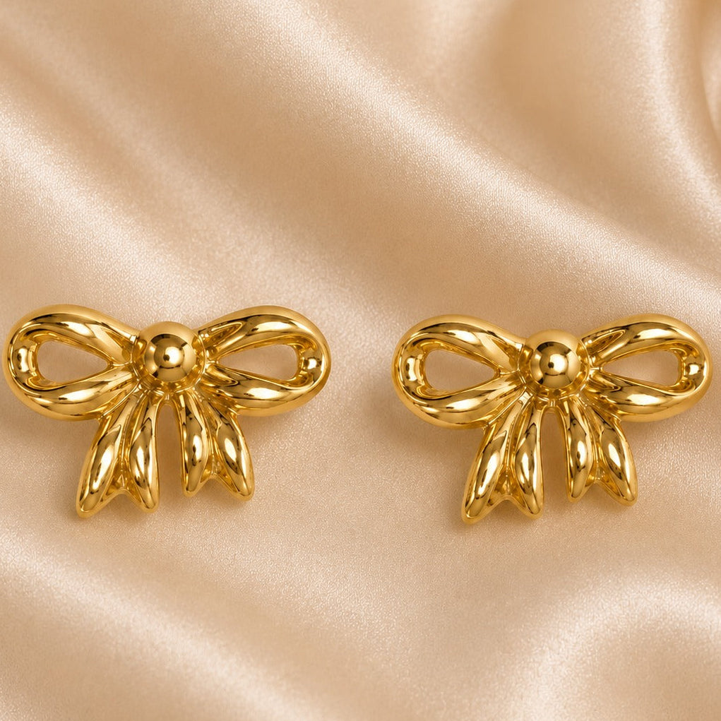 18K Gold Plated Modern Princess Bow Earrings