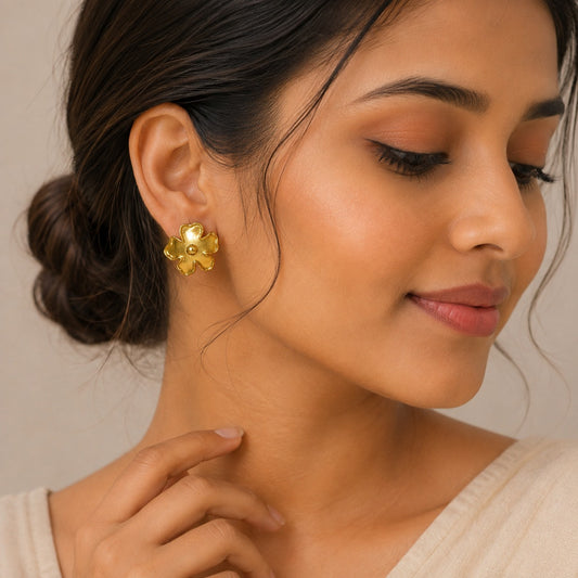 18K Gold Plated Luxe Floral Statement Studs Earrings