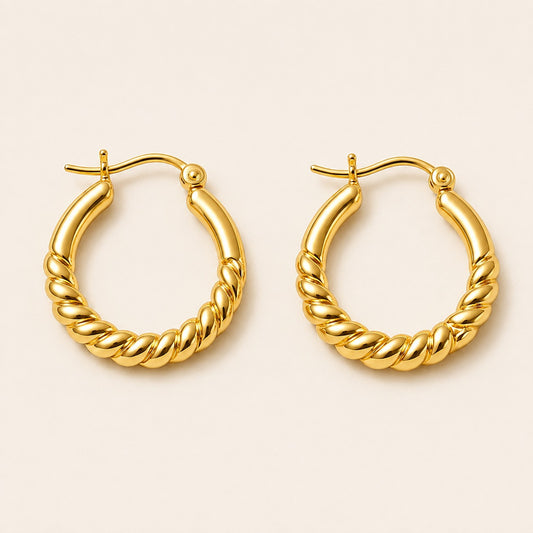 18K Gold Plated Anti Tarnish Designer Hoop Earring