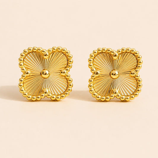 Golden Clover Floral Stud Earring